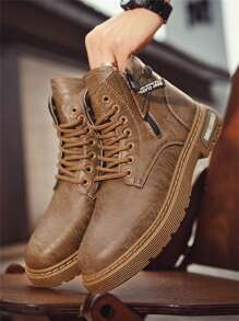 2024 Hàng Mới Đơn giản & Linh hoạt Bốt cao cổ Với Nâu Da Bề mặt Cho nam giới , Xe máy Giày ống - màu nâu - Xem 1