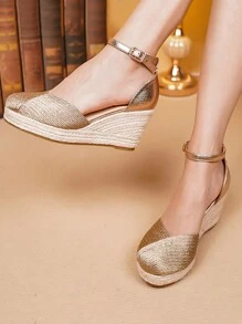 Giày cao gót đế dệt đế thô cho nữ, Giày đế xuồng ngoài trời đế dày, Mùa xuân thu - Rượu sâm banh - Xem 7