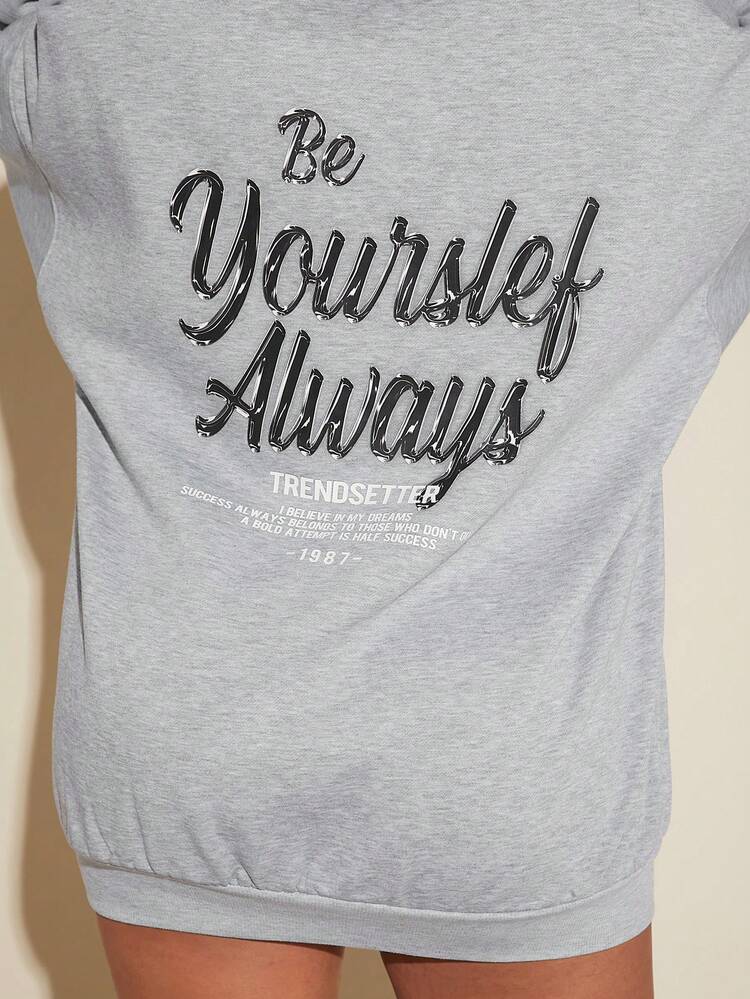 Women'S Hooded Drop Shoulder Sweatshirt With Slogan Pattern