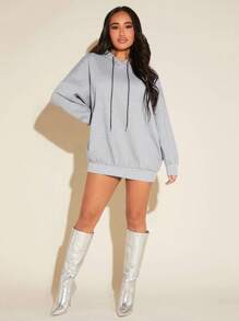 SHEIN SXY Women'S Hooded Drop Shoulder Sweatshirt With Slogan Pattern - Light Grey - View 3