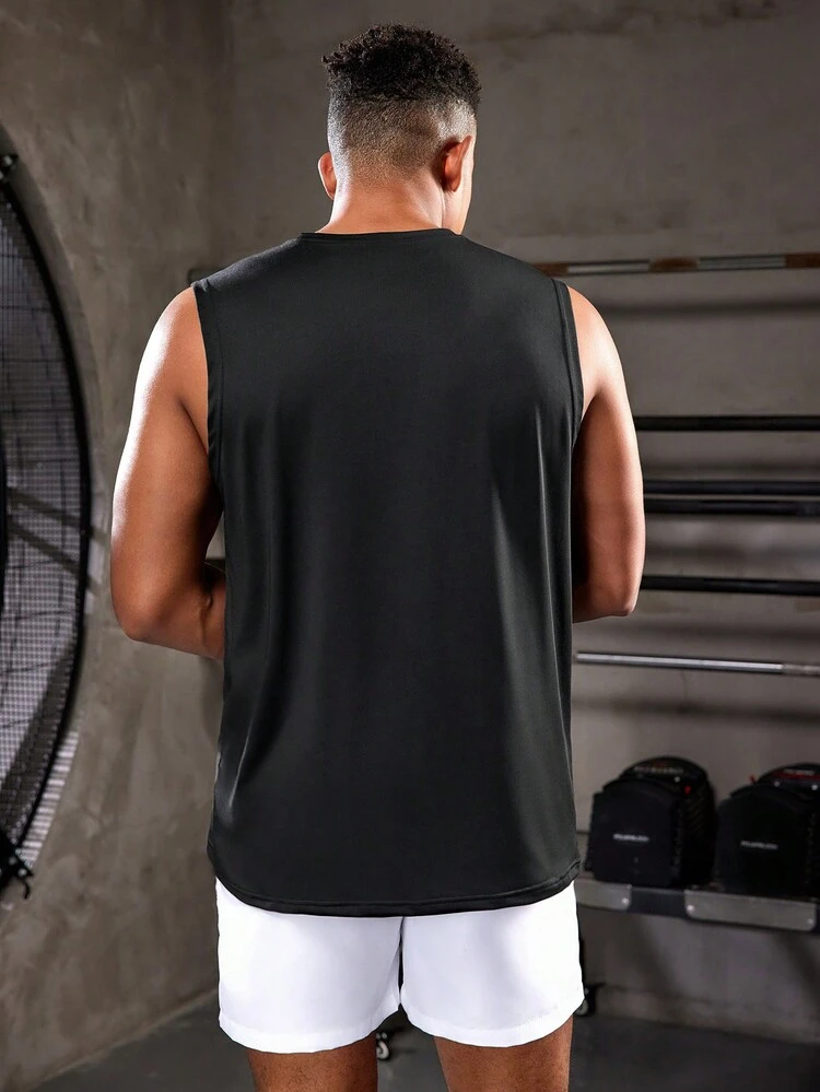 Men's Letter Print Athletic Tank Top Workout Tops Compression Shirt Men