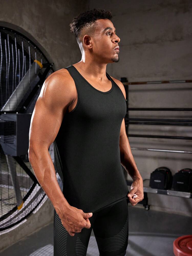 Boyfriend Style Men's Summer Solid Color Sports Tank Top, Workout Top Compression Shirt Men