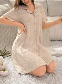 Women's Short Sleeve Home Dress - Apricot - View 5