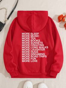 SHEIN EZwear Women's Hooded Sweatshirt With Slogan Print - Red - View 1
