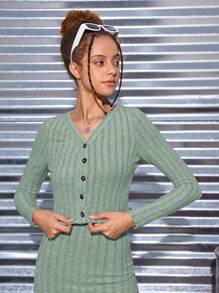 SHEIN Teen Girls' Knit Ribbed Cami Dress With Cardigan - Mint Green - View 6