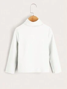 SHEIN Girls' Casual Comfortable Solid Colored Hight Collar T-Shirt - Blue - View 3