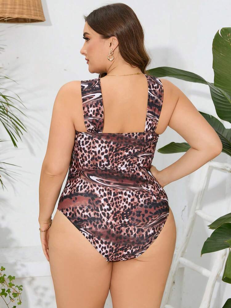 Summer Plus Size Women'S Leopard Print One Piece Swimsuit