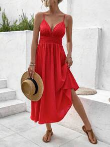 Breezaya 無背收身綁紮吊帶洋裝 - 紅色 - 查看 1