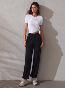 Lifespree Women's Knotted Solid Color Sports T-shirt - White - View 6