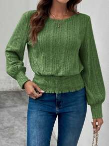 SHEIN LUNE Women's Ribbed Cropped Tie Front T-Shirt With Ruched Hemline - Green - View 5