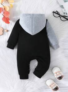 Baby Boy Simple Letter Pattern Contrast Color Thin Hooded Romper Crawl Suit - Multicolor - View 2