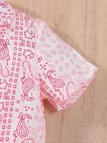 SHEIN Young Girls' Paisley Printed Short Sleeve Shirt - Pink - View 6