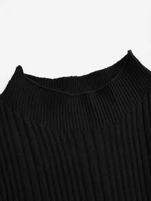 BizChic 女款純色立領腰袖毛衣連身裙 - 黑色 - 查看 11