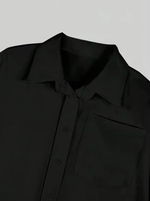 Women's Solid Color Long Sleeve Single-Breasted Casual Loose High-Low Hem Shirt Dress