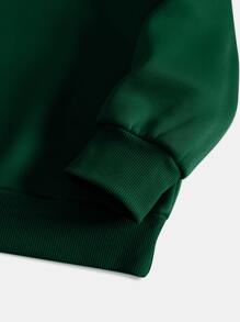 SHEIN LUNE 加大尺碼字母印花保暖毛絨衣 - 墨綠色 - 查看 3