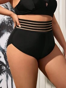 SHEIN Swim Curve Plus Size Swim Bottoms With Waist Cut-Out Design - Black - View 3