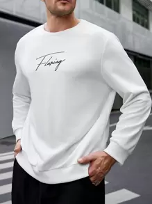 GENTILAND 男士加大號針織字母圖案休閒圓領運動衫 - 白色 - 查看 1