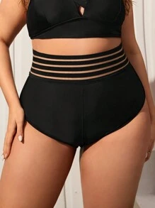 SHEIN Swim Curve Plus Size Swim Bottoms With Waist Cut-Out Design - Black - View 2