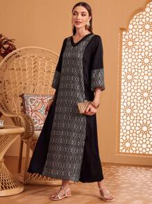 Al Najma 女士印花拼接連衣裙 - 黑色 - 查看 5