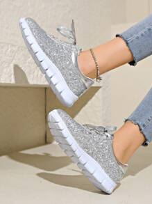 女士銀色亮片閃光時尚運動鞋 - 銀色 - 查看 5