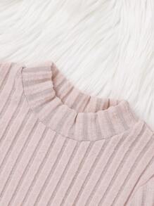 SHEIN 中學生女孩立領長袖連衣裙 - 杏色 - 查看 3