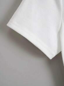 少女休閒簡約兔子圖案短袖T恤，圓領，適合夏季穿著 - 白色 - 查看 4