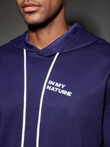 SHEIN In My Nature Men's Letter Printed Hooded Outdoor Sweatshirt - Multicolor - View 3