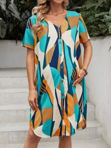 SHEIN Maternity Random Printed Front Button-Up Dress