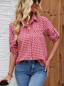 SHEIN LUNE Camisa a cuadros de manga larga para mujer para la ropa de Año Nuevo
