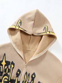Manfinity Roghcode Men'S Plus Size Zipper-Up Hoodie - Apricot - View 5