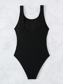 Swim SPRTY Summer Beach Women's Contrast Color One-Piece Swimsuit Carnival - Black - View 7