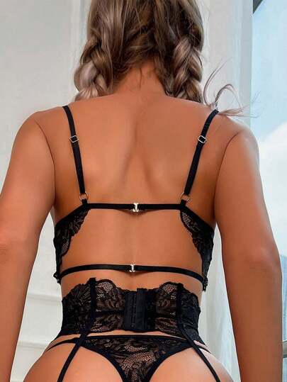 Seduluxe 3pack Bloemen Kanten Garter Lingerie Set view 2