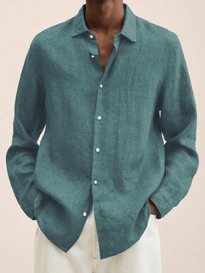 Manfinity Homme Herren Große Größen Einfarbiges Langarmhemd, Herbst