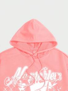 Grunge Punk 男士字母和字符印花連帽衫和長褲套裝,帶束繩 - 粉色 - 查看 4