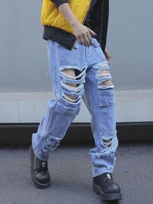 Manfinity EMRG Men'S Straight Leg Jeans With Distressed Details