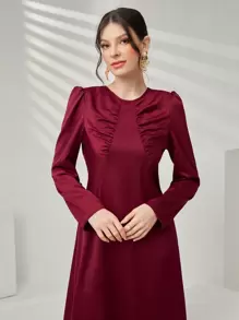Modelyn Vestido con mangas abullonadas y plisadas de color rojo borgoña para dama - Burdeos - Ver 5