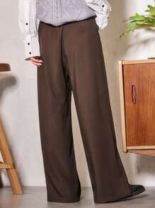 FRIFUL Women'S Loose Wide Leg Pants With Two Pockets - Brown - View 2