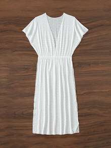 SHEIN Swim 女士側分裂遮陽衫裙 - 白色 - 查看 3