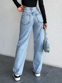 EURMUSE Women'S Light Blue Washed Straight Leg Jeans ,Petite Women - Light Wash - View 2