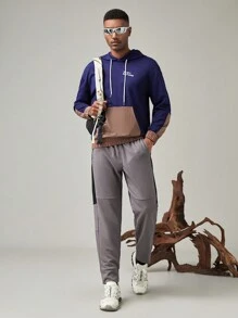 SHEIN In My Nature Men's Letter Printed Hooded Outdoor Sweatshirt - Multicolor - View 5