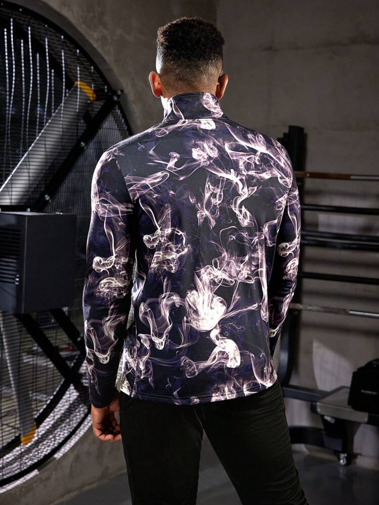 Boyfriend Style Men's Full Print Zip Front Sports Jacket Workout Tops Sports Jacket