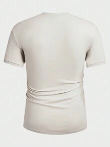 Claim Dot 男士短袖 Polo 衫，V 领，纯色卡其色 Urban Funny