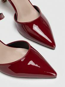 Fall/Winter Women's Pointed Toe Hollow Criss-Cross Strap Daily High Heels,Elegant,Kitten Heels,Party - Burgundy - View 4