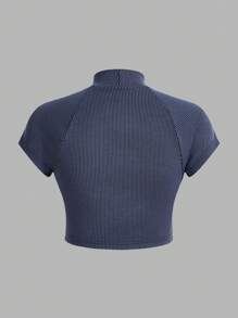 SHEIN ICON 3pcs Solid Letter Logo Jacquard Short Sleeve Cropped T-Shirt - Multicolor - View 8