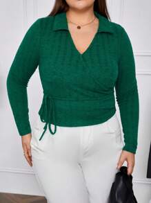 SHEIN Essnce Talla grande Camiseta unicolor cruzado con nudo lateral