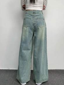 Women'S High Waist Wide Leg Jeans - Light Wash - View 2