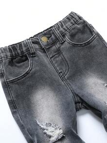 幼童男童彈性破洞牛仔褲 - 深灰色 - 查看 4