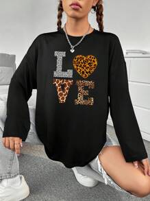 SHEIN EZwear 女士印花長袖t恤 - 黑色 - 查看 6