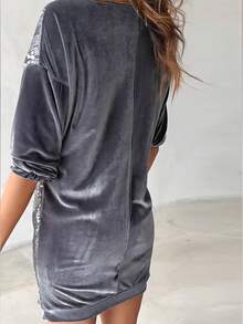 Velvet Dress With Sequin Detailing - Grey - View 2