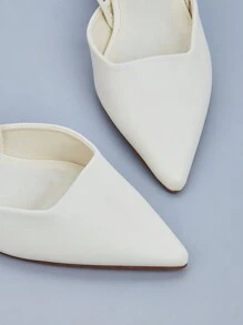 婚礼派对优雅时尚休闲简约白色尖头踝带高跟鞋，优雅，猫跟，穆勒鞋，夏季穿搭 - 白色 - 查看 4